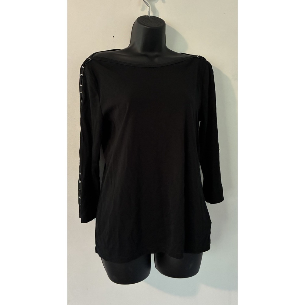 Lauren Ralph Lauren Black Large Shirt Lace Up Gromit Sleeve Edgy Classic 2017